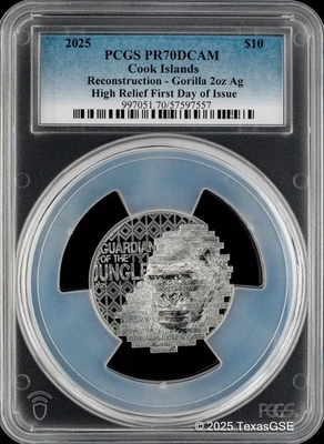 2025 Cook Islands Silver 2oz $10 Reconstruction - Gorilla PCGS PR70 First Day - Image 1 of 2