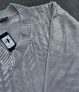 City Chic Sweater Womens Medium US 18 Silver Jumper Iliana V-Neck Oversized New - Picture 1 of 13