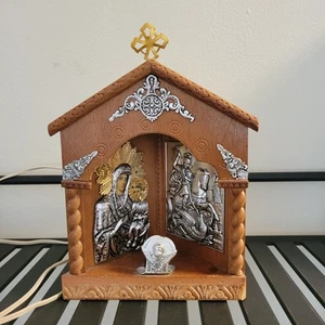 Antique Russian Greek Orthodox Wooden Iconostasis Shrine With Lamp Stunning - Picture 1 of 18