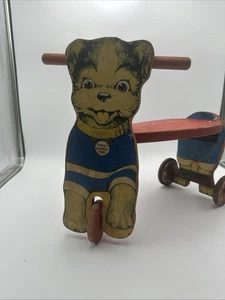Vintage 1939 Dixie-Doodle Dog Ride-On Push Toy Wooden Litho Puppy Scooter Rare - Picture 1 of 9