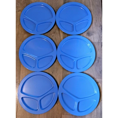 Melamine Divided Trays 6 Heavy duty Blue Top Aqua Bottom Color Camping Picnic - Image 1 of 4