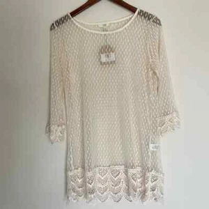 Kori Sheer Lace Long Sleeve Blouse Ivory New Layering Crotched Boho Tunic NEW - Picture 1 of 13