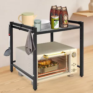 Adjustable Microwave Stand Black Oven Shelf Kitchen Countertop Organizer W/Hooks - Picture 1 of 20