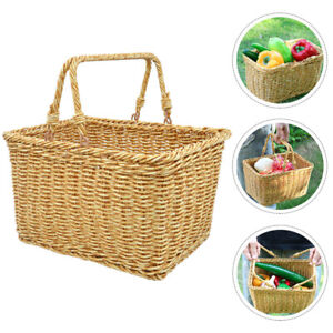 African Wicker Market Basket with Handles for Shopping and Picnics