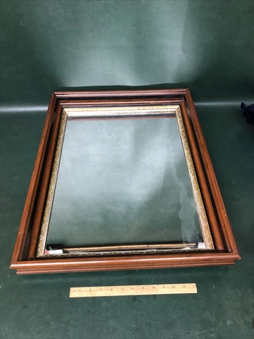 Fine Deep Large Walnut Picture Frame Victorian Mirror With Gilt Gold  27" x21" Cover