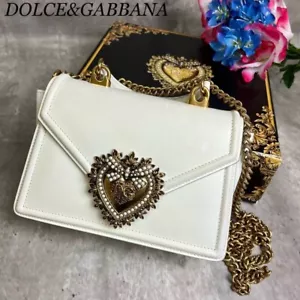 DOLCE & GABBANA Devotion 2way Shoulder Hand Bag White Gold Heart Used Excellent+ - Picture 1 of 9