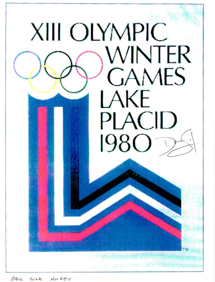 Dave Silk Signed 1980 Lake Placid Olympics 8.5x11 Poster Printout Hockey - Image 1 of 1