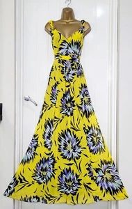 PER UNA Size 12 Long Lightweight Crinkle Chiffon Yellow Floral Maxi Dress VGC - Picture 1 of 6