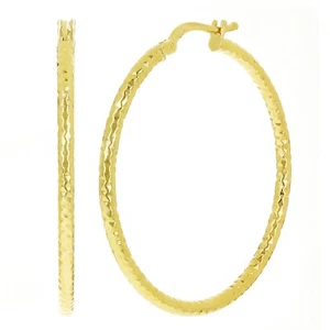 Italian 14k Yellow Gold Diamond Cut Hoop Earrings 1.4" 2mm 1.7 grams - Picture 1 of 4