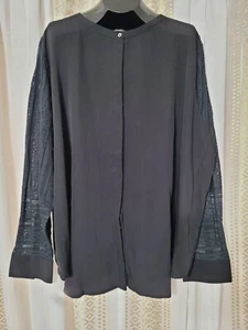 Denim 24/7 Women's Plus Size 32W Black Lace Long Sleeve Button-Down Shirt - Picture 1 of 14