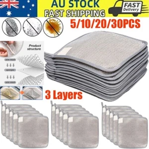 5-30x Multipurpose Wire Miracle Cleaning Cloths 3-Layer Wet Dry Dishwashing Rag - Picture 1 of 18