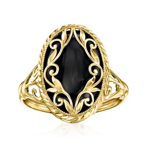Ross-Simons Onyx Scrollwork Ring in 14kt Yellow Gold - Picture 1 of 6