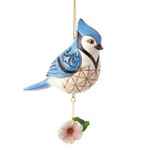 ✿ New JIM SHORE Ornament Figure BLUE JAY PINK FLOWER Bluebird Outdoor Garden