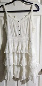 Maje White Tiered Knee Length Dress M/L Sleeveless Dotted Cocktail Party - Picture 1 of 7