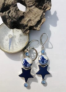 Echo Of The Dreamer-Mars And Valentine,Porcelain sailboat,lapis Earrings. - Picture 1 of 7