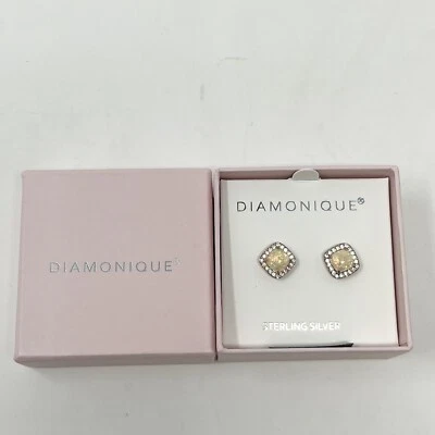 Pendientes Diamonique Simulados Ópalo Y Circonita cúbica Cojines Plata de Ley 925 Cuadrados Foto 1 de 4