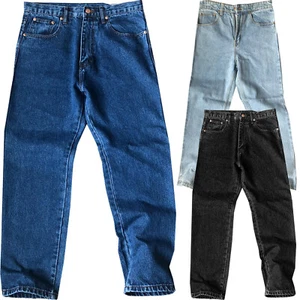 Mens New Straight Leg Plain Work Heavy Duty Denim Jeans Trousers Pants Bottoms - Picture 1 of 7