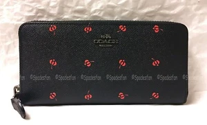 Coach 53445 Floral Prints Leather Accordion Zip Wallet BLACK PRAIRIE BUD NWT - Picture 1 of 6