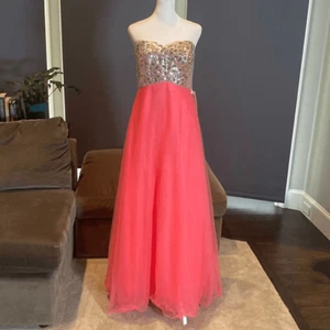 Women’s Pink Full Length Sparkly Tulle & Sequined Prom Party Dress Size L NWT - Picture 1 of 11