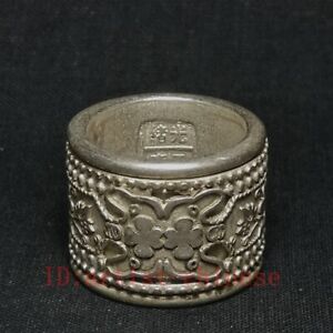 Collection Chinese Tibet Silver Carving Double-deck Turn Flower Thumb Ring gift 