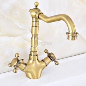 Antique Bronze Double Cross Handle Bathroom Sink Faucet Basin Mixer Tap 8sf126 - Picture 1 of 7