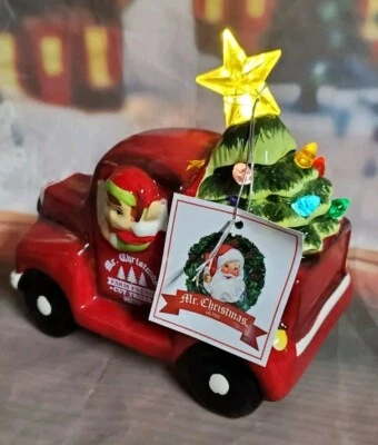 Mr. Christmas Light-Up Nostalgic Ceramic Elf Vintage Red Truck Fresh Cut Trees - Image 1 of 4