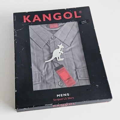 Mens Kangol Striped LS Box Shirt SN84 Charcoal New With Tags - Size Large - Image 1 of 4