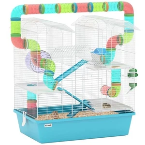 Jaula para hámster PawHut de 4 niveles con tubos, para cajón, 58 x 36 x 65 cm, azul claro - Imagen 1 de 9