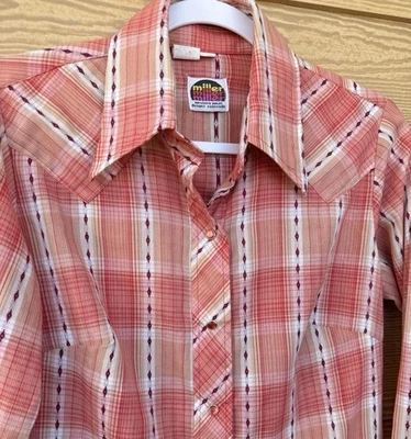 Camisa Vaquera De Colección Años 70 Miller Western Wear Perla A Presión Disco Retro Suroeste Foto 1 de 4