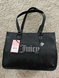 $99 JUICY COUTURE UPGRADE U BOLSO MEDIANO DOBLE ASA MONEDERO con DIJE NEGRO NUEVO CON ETIQUETAS - Imagen 1 de 10
