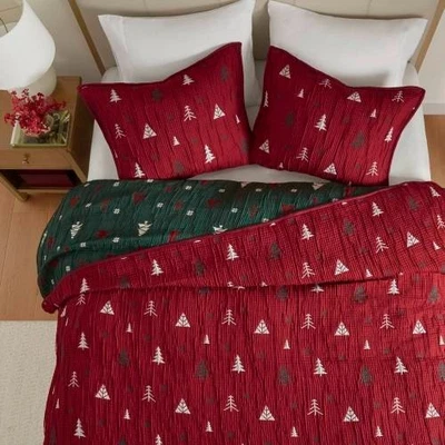 3 Pieces Reversible Bedding Bedspread Coverlet Set Christmas for All Season - Image 1 of 4