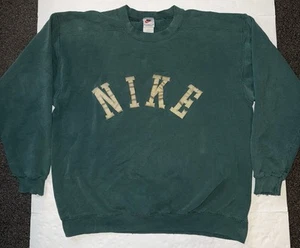 VTG 90s Nike Men’s Green Crewneck Spellout Pullover Sweatshirt SZ M Made USA Tag - Picture 1 of 12