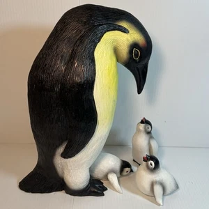 Emperor Penguin Family Figurines Realistic 12” Parent w/3 chicks Hollow Resin - Picture 1 of 17
