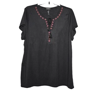Karen Brooks black short sleeve embroidered tee 3X - Picture 1 of 6
