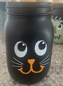 Black Cat Mason Quart Jar Burton & Burton Halloween Fall Vase Autumn - Picture 1 of 5