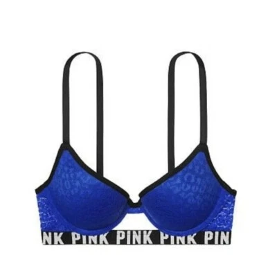Sujetador push up Victoria's Secret ROSA Wear Everywhere talla 34D estampado de leopardo azul Foto 1 de 4