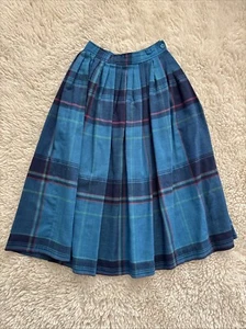 Vtg! Villager Petites Skirt Sz 4P Blue Plaid Academia Pleated Career Secretary - Picture 1 of 9