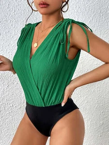 Surplice Tie-Shoulder Bodysuit - Picture 1 of 5