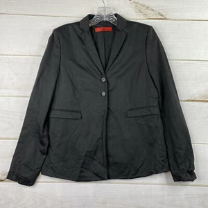Hugo Boss Blazer Womens 6 Black Two Button Cotton Linen Single Breasted Jacket - Picture 1 of 12