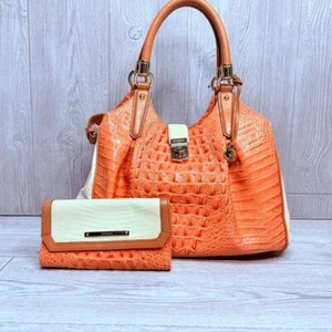 Brahmin Elisa Sandshell Melbourne Satchel Bag Shoulder Leather matching wallet - Picture 1 of 16