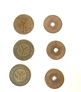New York City NYC Transit Authority Lot of 6 Vintage Subway Tokens - Picture 1 of 2
