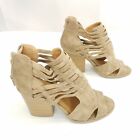 Qupid Strappy Booties Block Heel Peep Toe Faux Leather Shoes Womens Size 7.5