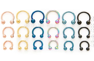 2pcs. 14G Anodized Surgical Steel Ball Horseshoe Circular Earrings Labret Septum - Picture 1 of 2