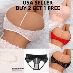 Women Sexy G-string Thong Crotchless Lingerie Message Pearl Panties Underwear - Picture 1 of 10