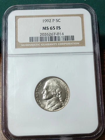 1992 P JEFFERSON NICKEL 5 CENTS NGC MS 65 FS GRADED SLAB FULL STEPS TOUGH Cover