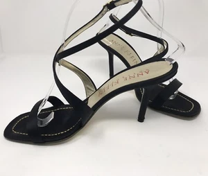 Anne Klein Black Satin Ankle Strappy Evening Sandals Size 9 1/2 Med - Picture 1 of 6