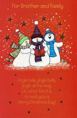 Merry CHRISTMAS Card FOR BROTHER AND FAMILY, Snowmen Sing by Bella Greetings +✉