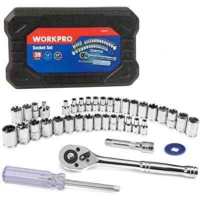 WORKPRO 39 Pcs Drive Socket Wrench Set Repairing Mechanic Tool Set with Tool Box - Image 1 of 4