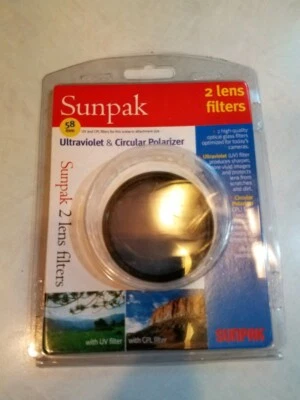 Sunpak 58 mm Ultraviolet & Circular Polarizer 2 Lens Filters New in Package - Image 1 of 2