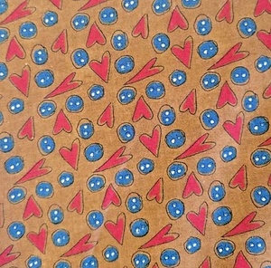 Moda Red Hearts Blue Buttons on Brown Quilting Cotton Fabric 4 1/2 Yards 44" - Picture 1 of 3